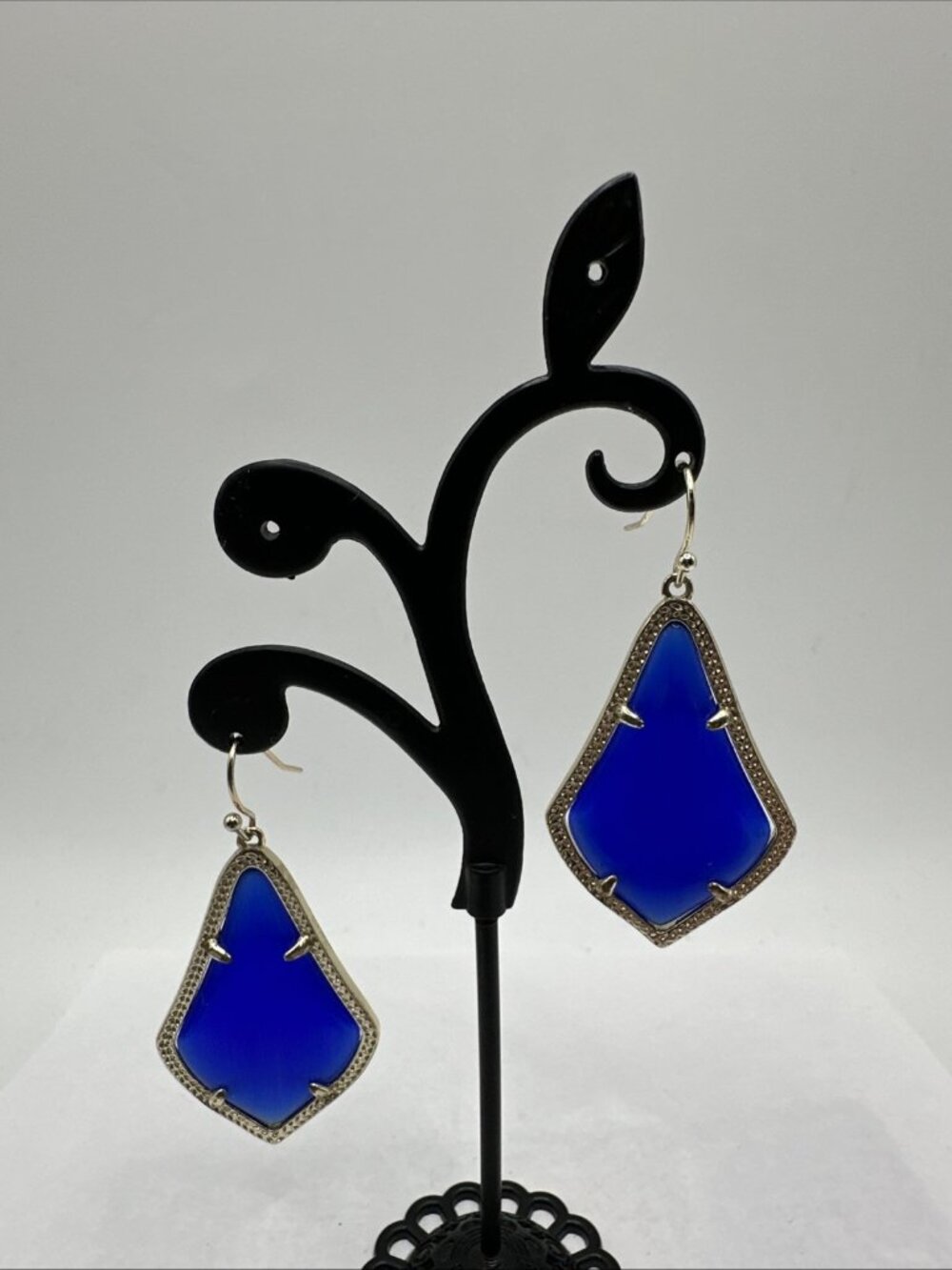 kendra scott style name cobalt Blue Alex 14k Gold Plated Unmarked 1.75” 1”